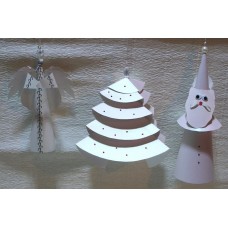 Набір новорічний білий: ялинка, Дід Мороз і Янгол, ручна робота