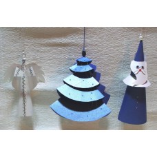 Набір новорічний синій: ялинка, Дід Мороз і Янгол, ручна робота